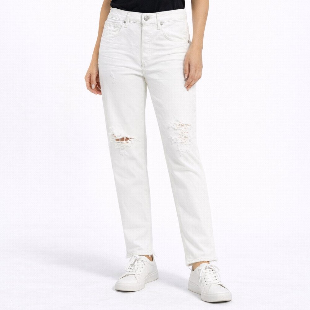 $250 Citizens of Humanity White Distressed Straight Leg Jeans 23 Premium Preppy